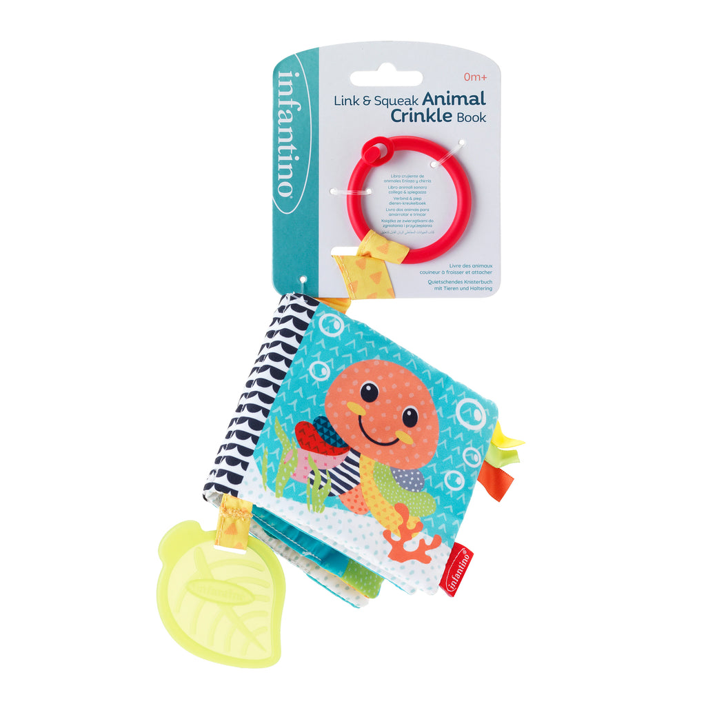Infantino - Link & Squeak Animal Crinkle Book - Aqua