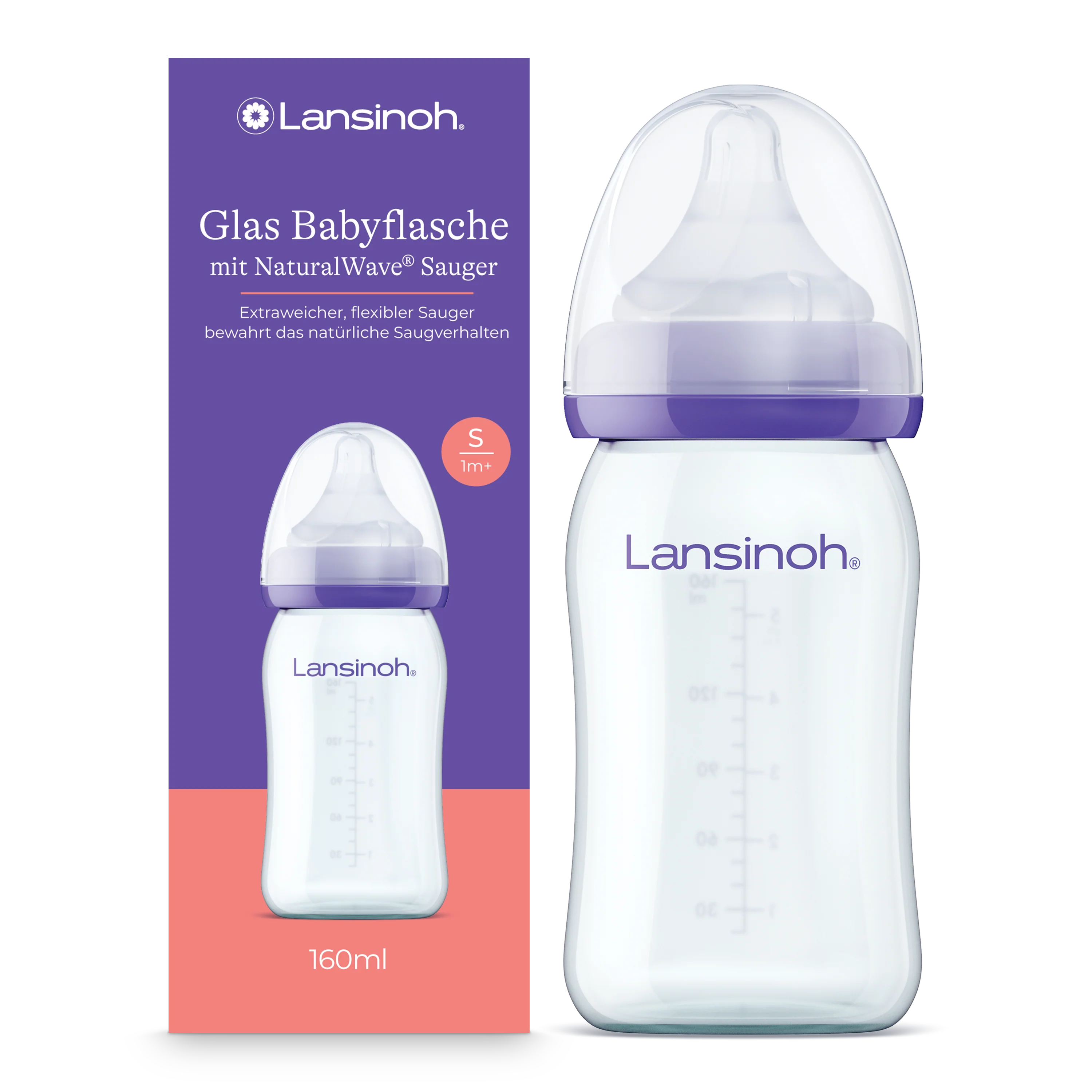 Lansinoh - Glazen drinkfles & NaturalWave® Speen 160ml