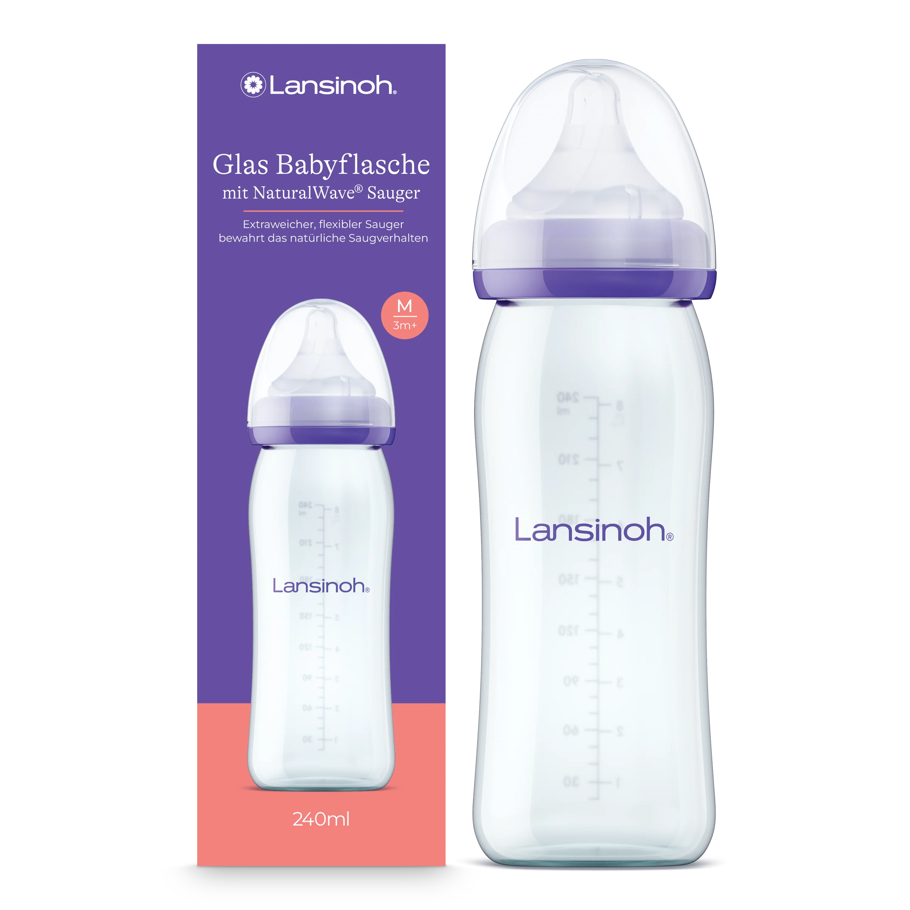 Lansinoh - Glazen drinkfles & NaturalWave® Speen 240ml